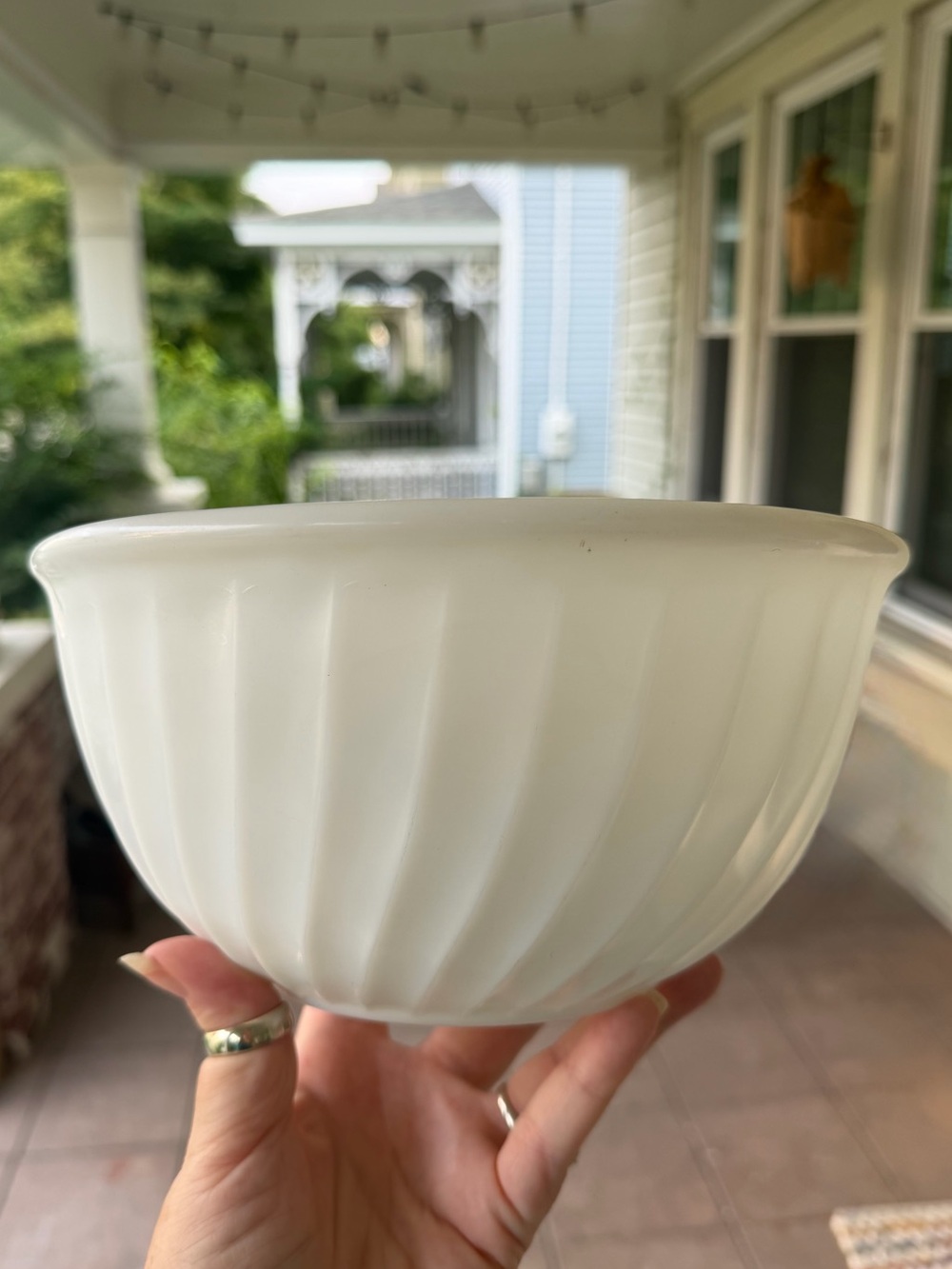 Fire King Swirl White Milk Glass Mixing Bowl VTG 50s Oven Ware Made in USA 8.75”